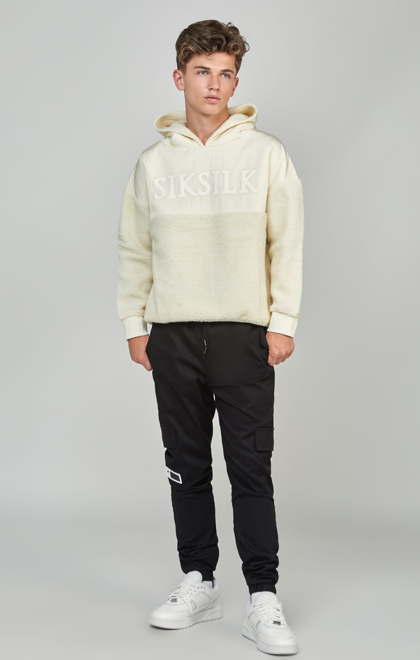 Boys Ecru Sherpa Nylon Mix Hoodie sold by Siksilk product image thumbnail 3