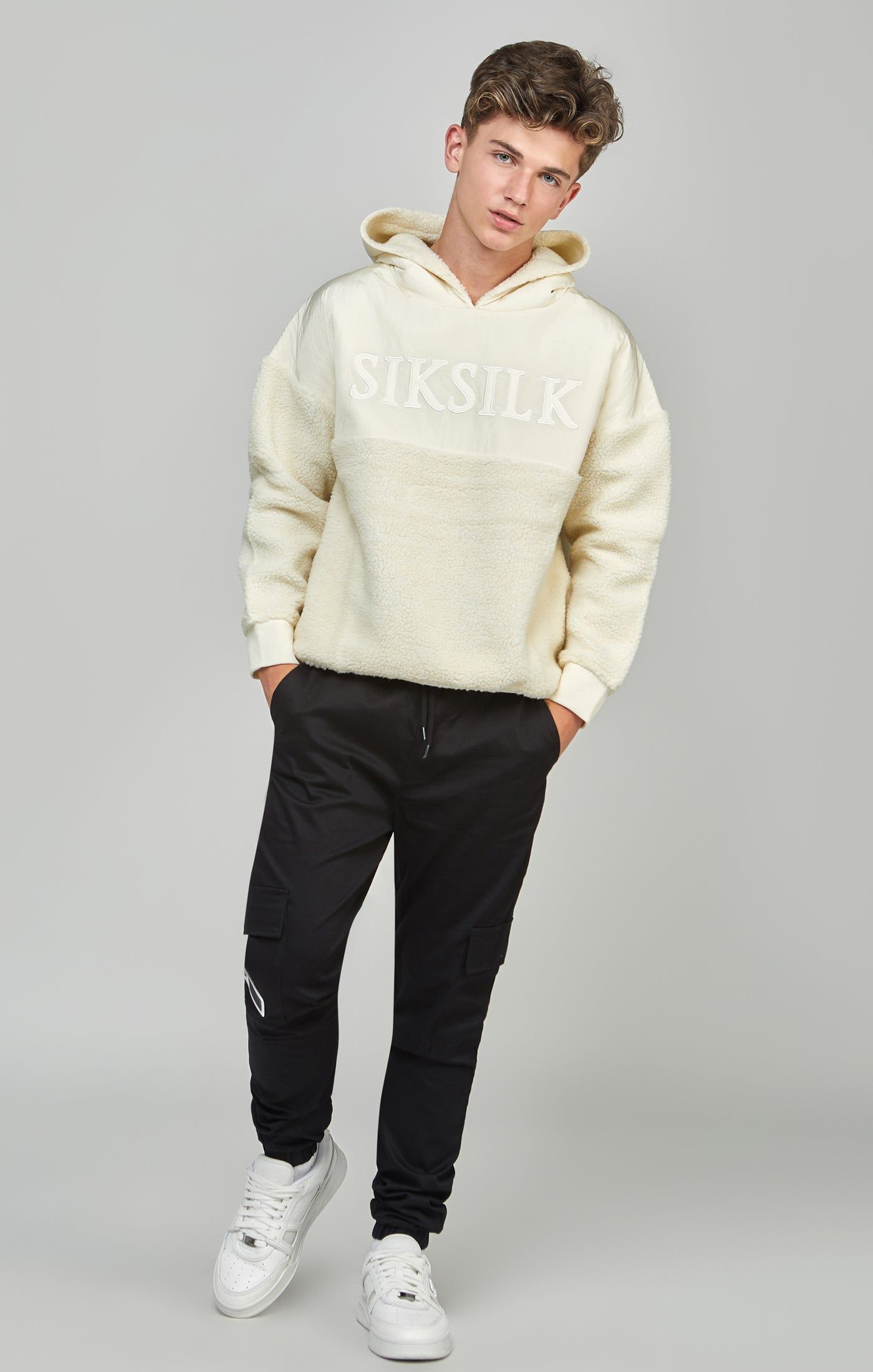 Boys Ecru Sherpa Nylon Mix Hoodie sold by Siksilk product image thumbnail 4