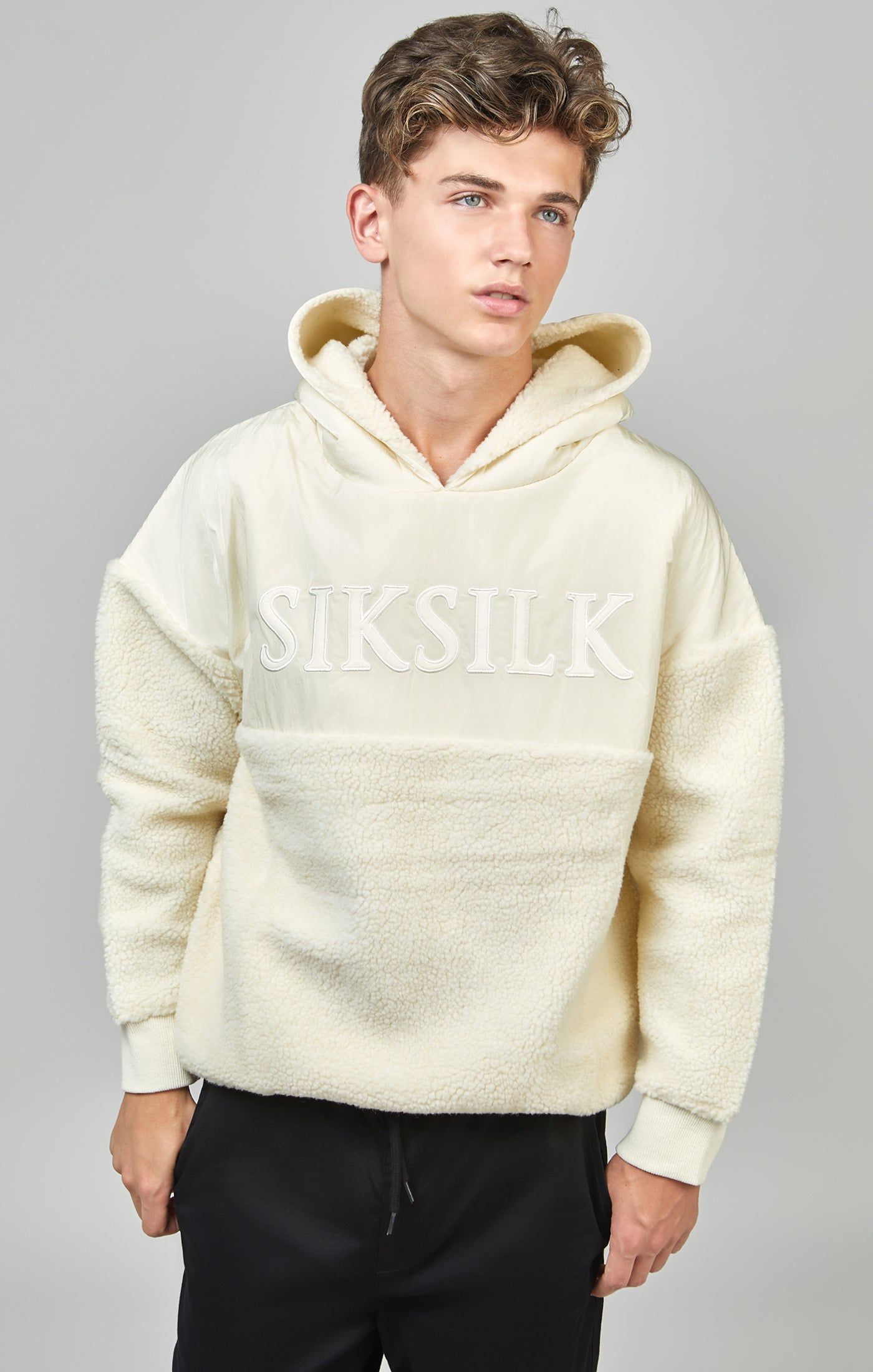 Boys Ecru Sherpa Nylon Mix Hoodie sold by Siksilk