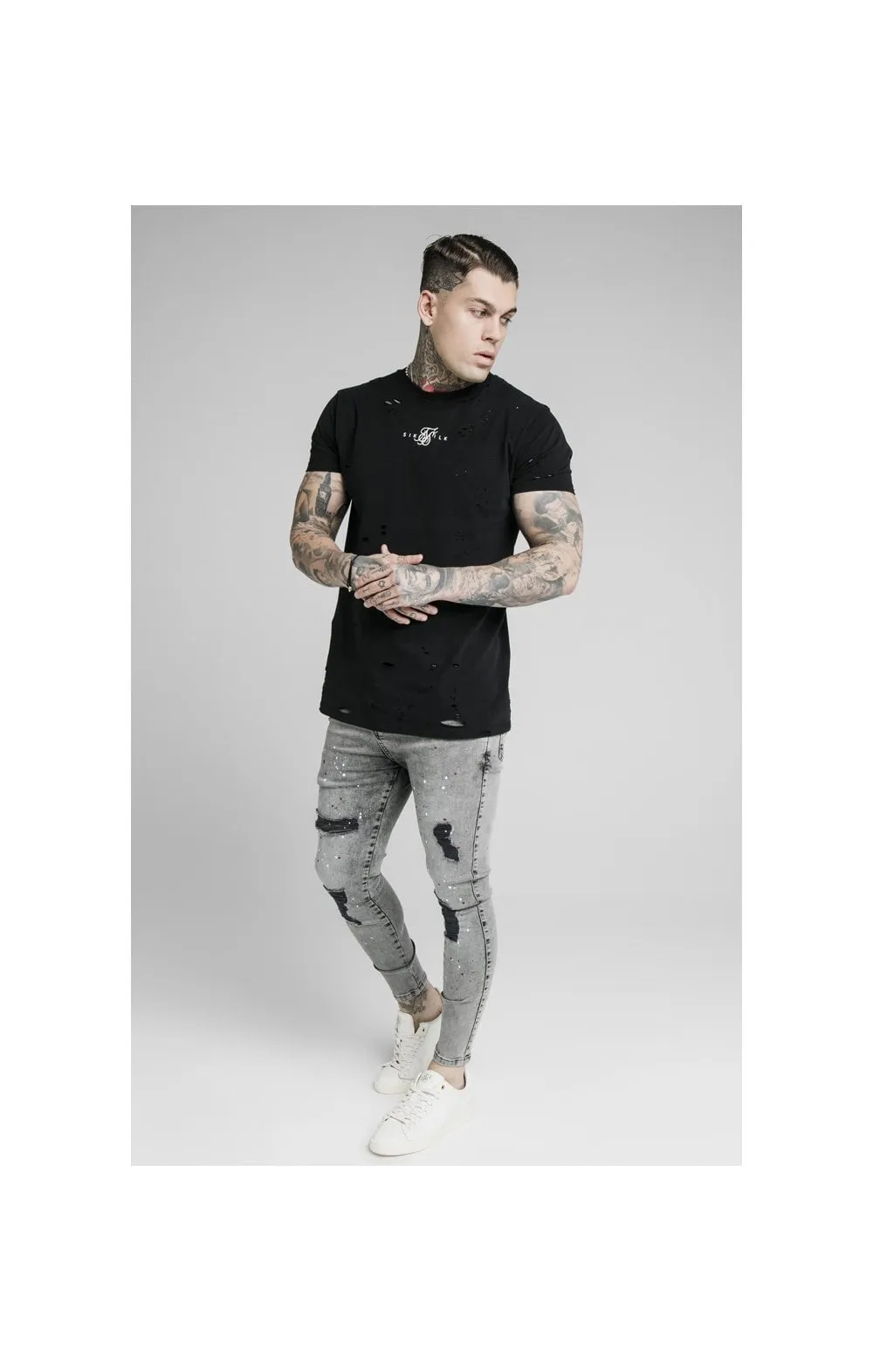 SikSilk Skinny Distressed Riot Jeans - Snow Wash sold by Siksilk product image thumbnail 4