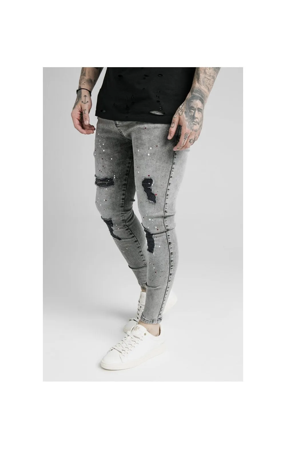 SikSilk Skinny Distressed Riot Jeans - Snow Wash sold by Siksilk