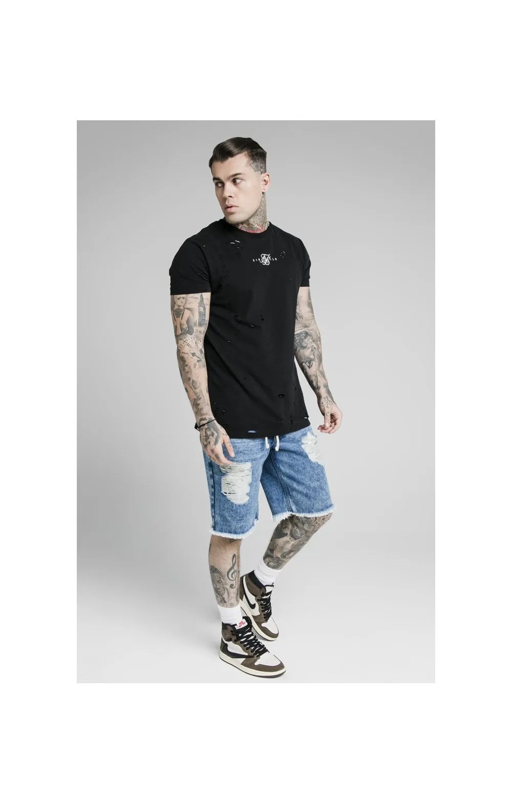 SikSilk Relaxed Floral Pixel Denim Shorts – Midstone sold by Siksilk product image thumbnail 5