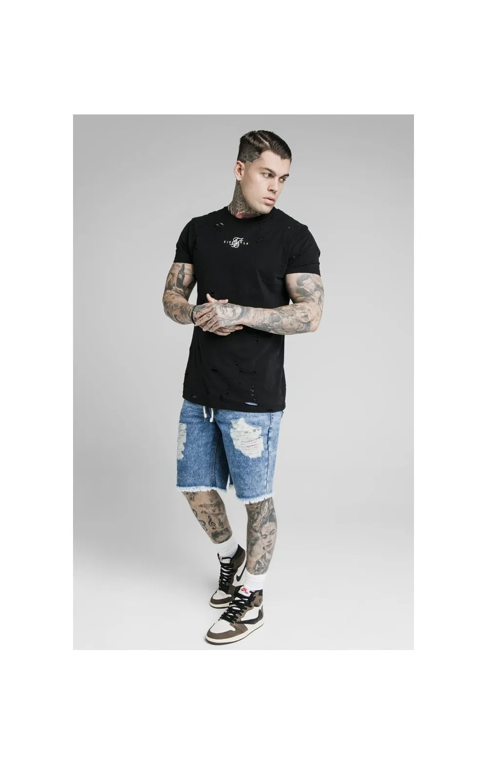 SikSilk Relaxed Floral Pixel Denim Shorts – Midstone sold by Siksilk product image thumbnail 3