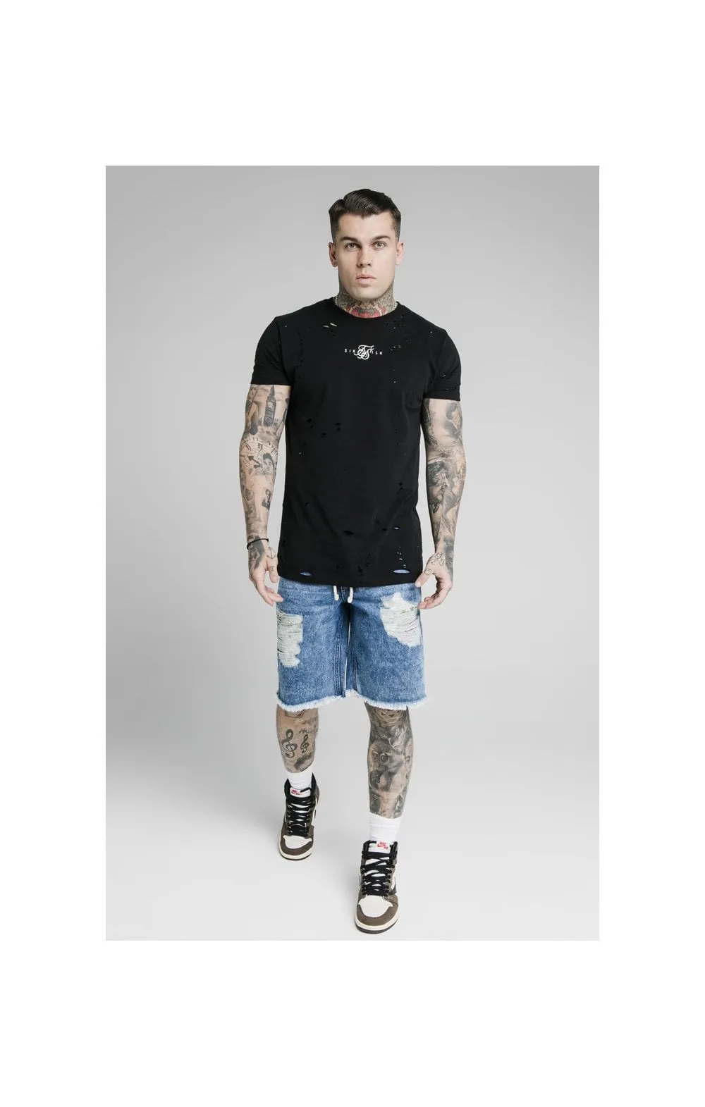 SikSilk Relaxed Floral Pixel Denim Shorts – Midstone sold by Siksilk product image thumbnail 4
