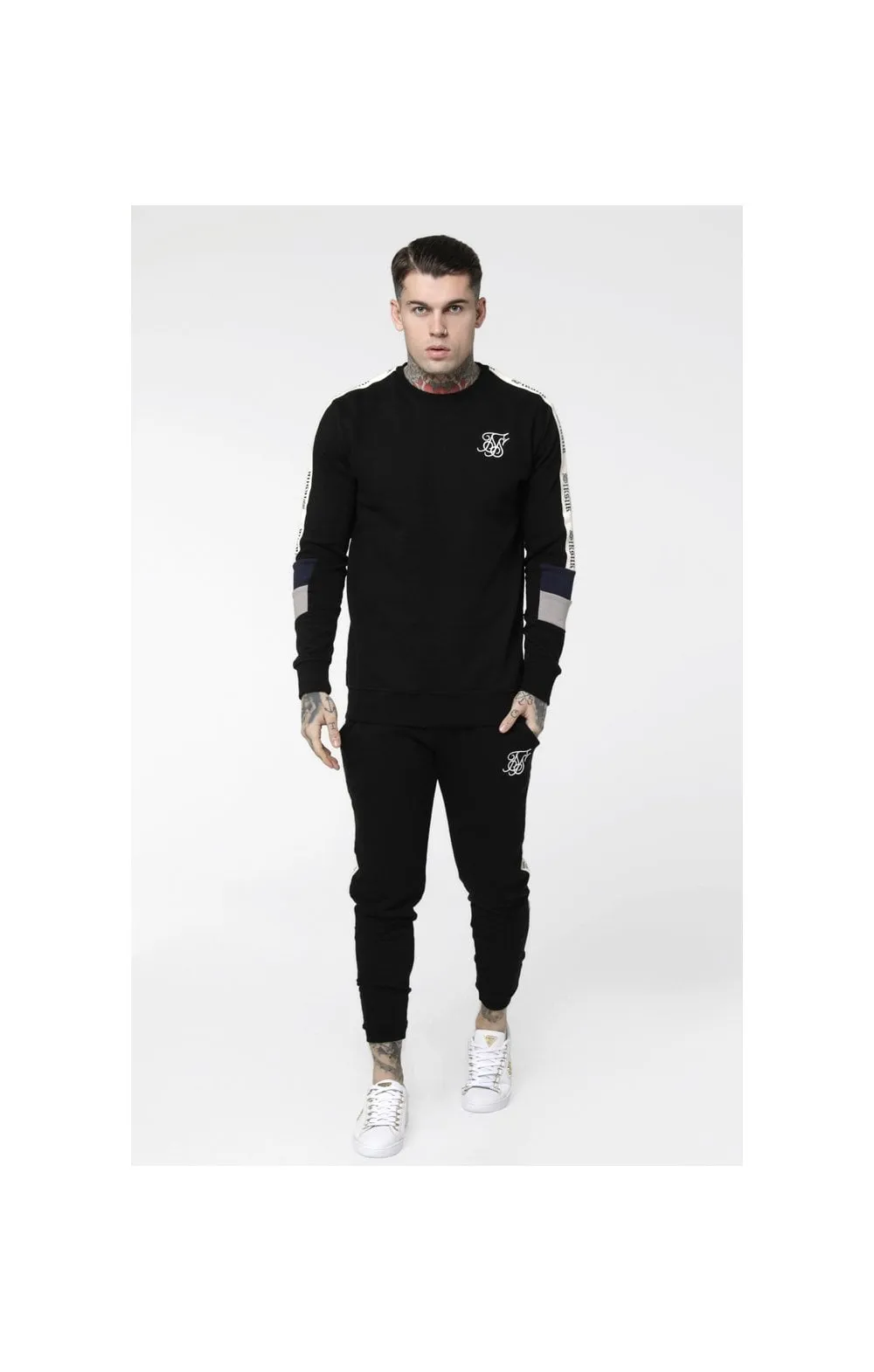 SikSilk Retro Panel Tape Crew Sweater - Black,Grey & Navy sold by Siksilk product image thumbnail 5