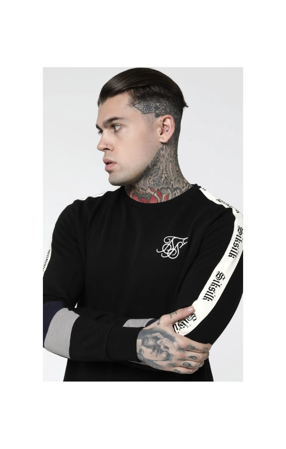 SikSilk Retro Panel Tape Crew Sweater - Black,Grey & Navy sold by Siksilk product image thumbnail 2