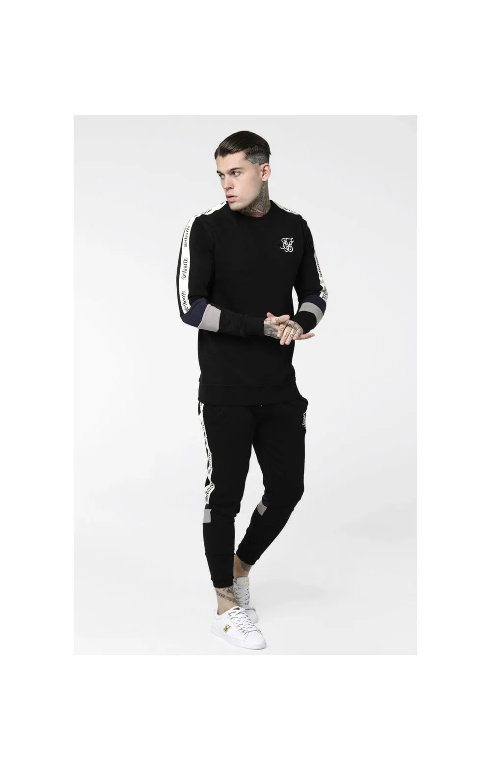 SikSilk Retro Panel Tape Crew Sweater - Black,Grey & Navy sold by Siksilk product image thumbnail 3