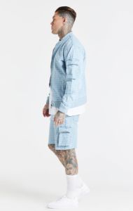 Blue Jacquard Denim Cargo Short sold by Siksilk