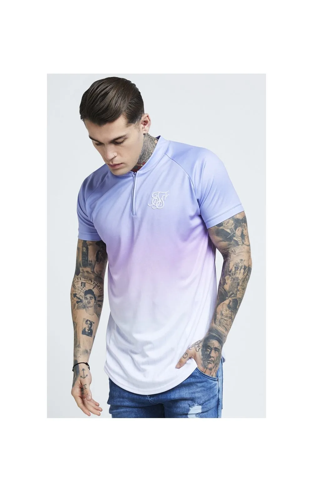 SikSilk Triple Fade Baseball Tee - Blue,Lilac & White sold by Siksilk product image thumbnail 3