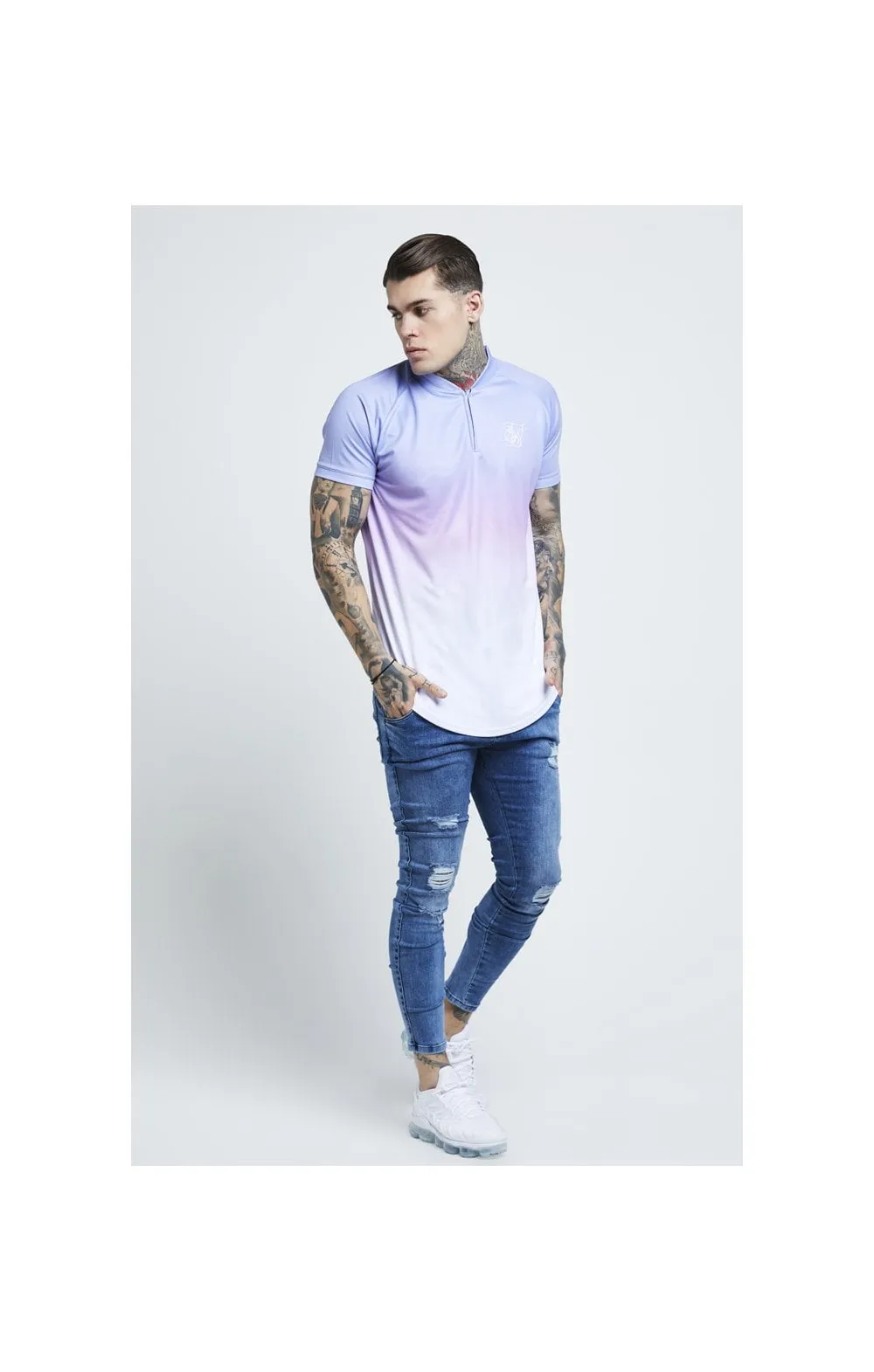 SikSilk Triple Fade Baseball Tee - Blue,Lilac & White sold by Siksilk product image thumbnail 5