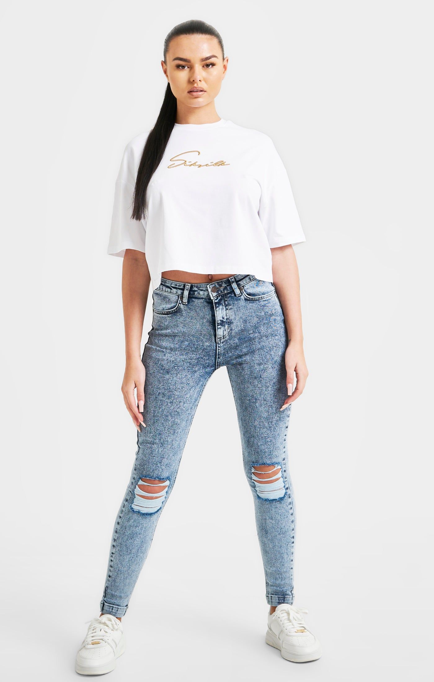 White Signature Crop Tee sold by Siksilk product image thumbnail 3