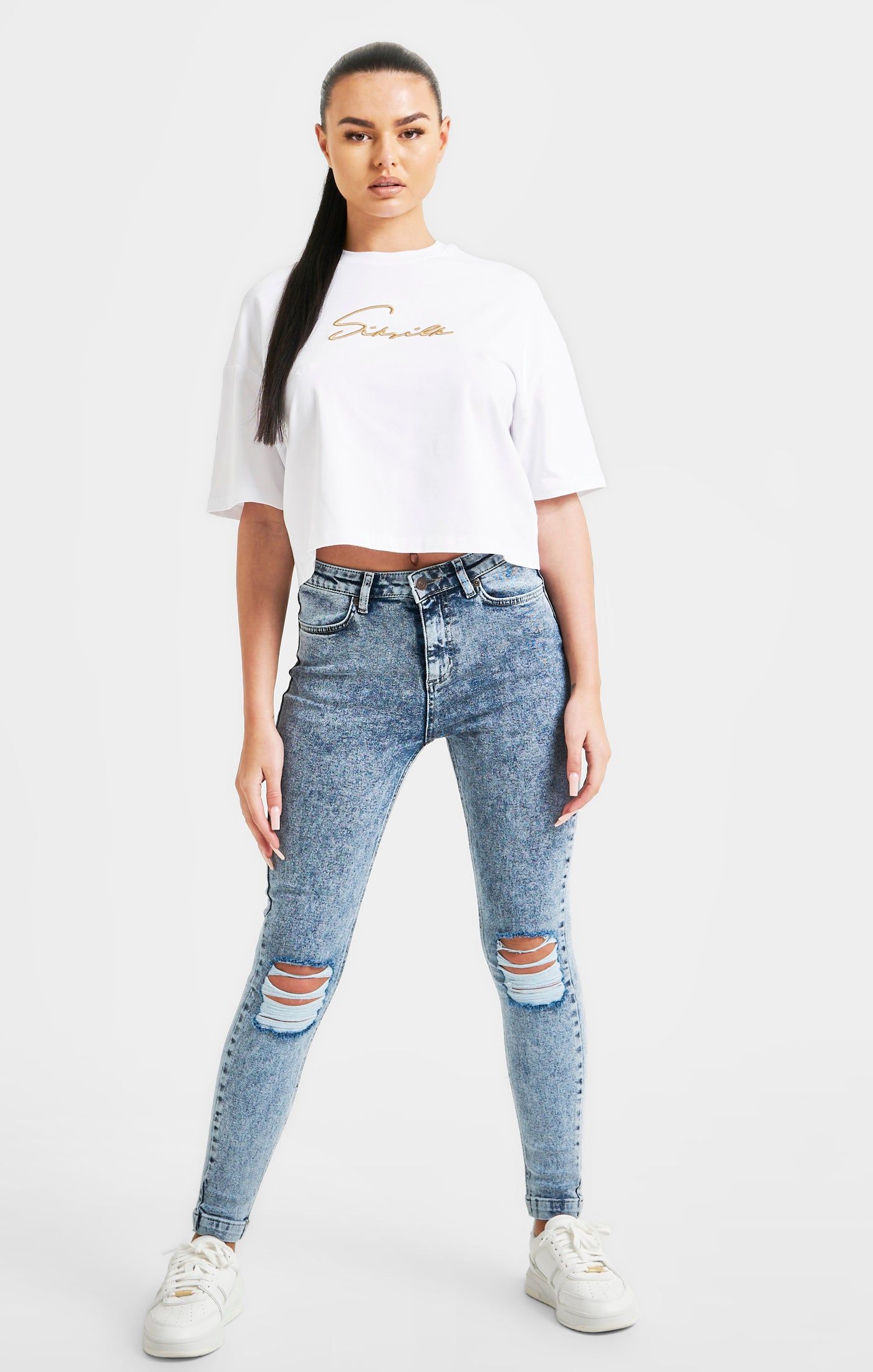 White Signature Crop Tee sold by Siksilk product image thumbnail 4