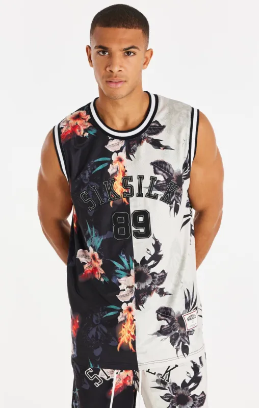 SikSilk Retro Fire Basketball Vest - Black & Ecru sold by Siksilk