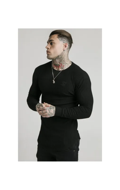 SikSilk L/S Brushed Rib Knit Gym Tee - Black sold by Siksilk