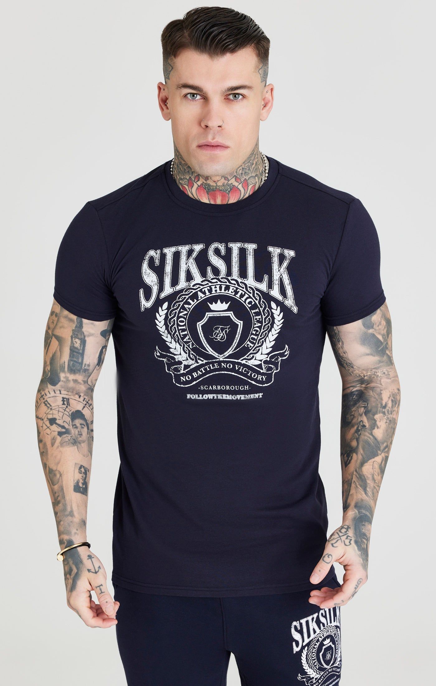 Navy Varsity Muscle Fit T-Shirt sold by Siksilk product image thumbnail 5