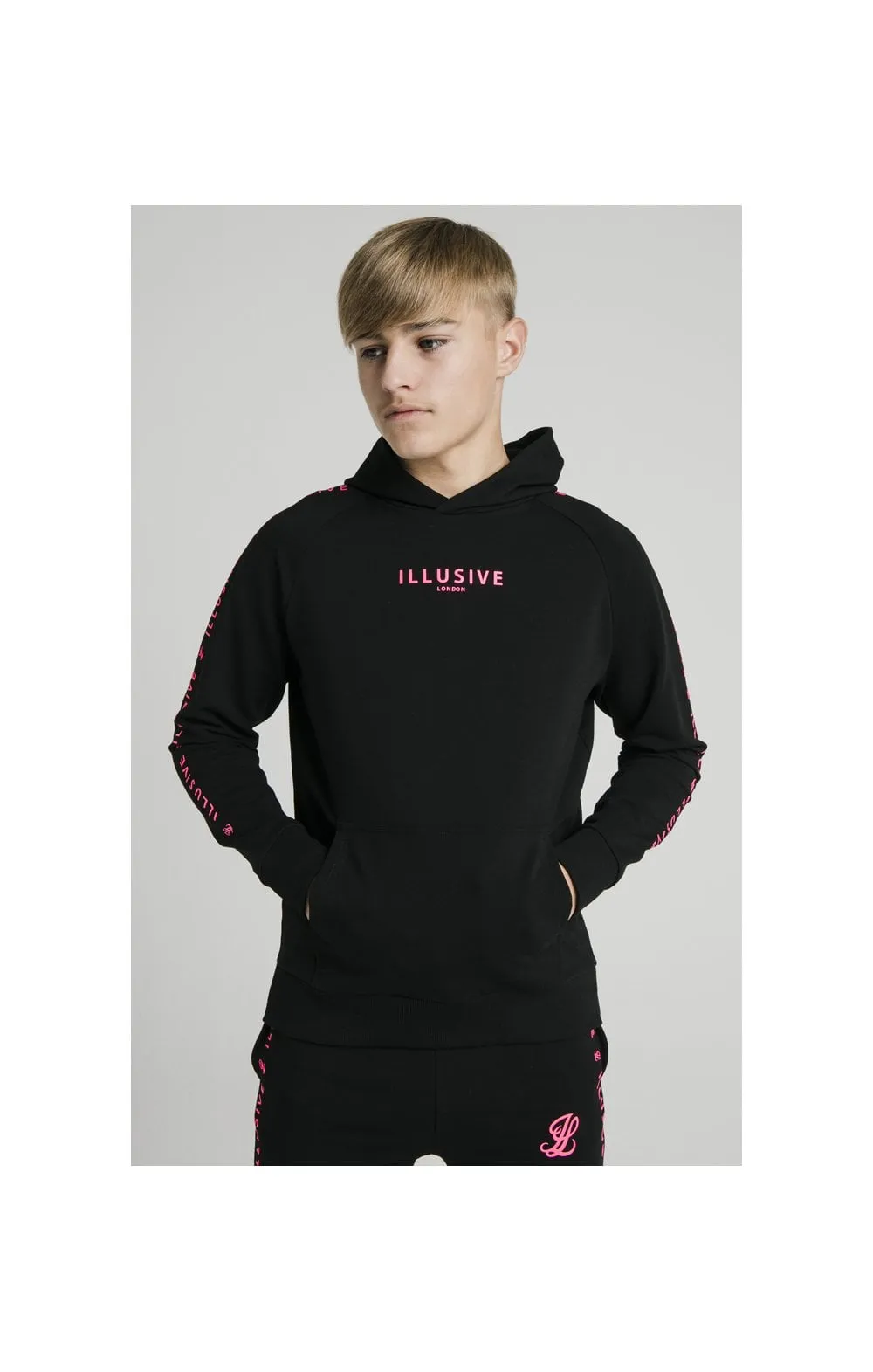 Illusive London Overhead Hoodie - Black & Neon Pink sold by Siksilk