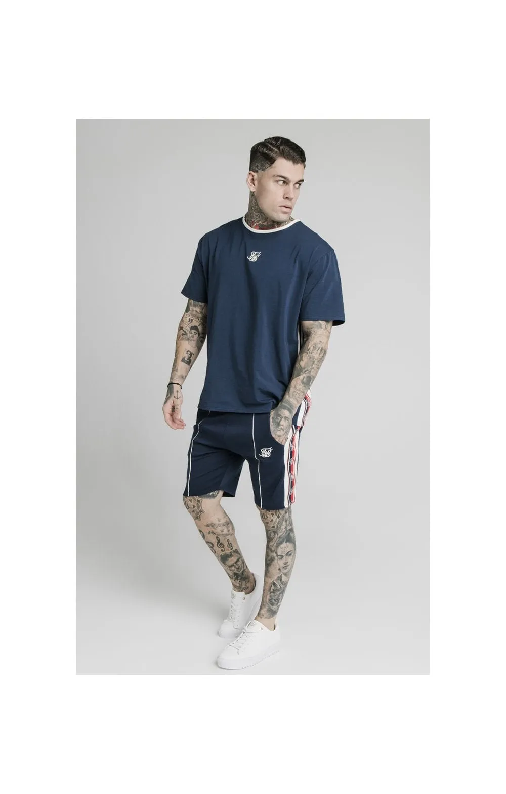SikSilk Retro Tape Relaxed Fit Shorts - Navy sold by Siksilk product image thumbnail 3