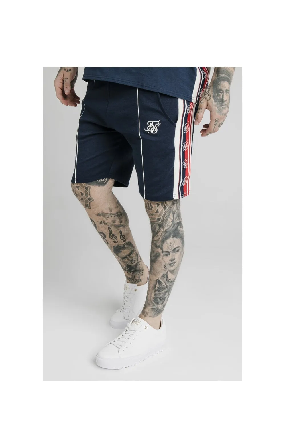 SikSilk Retro Tape Relaxed Fit Shorts - Navy sold by Siksilk
