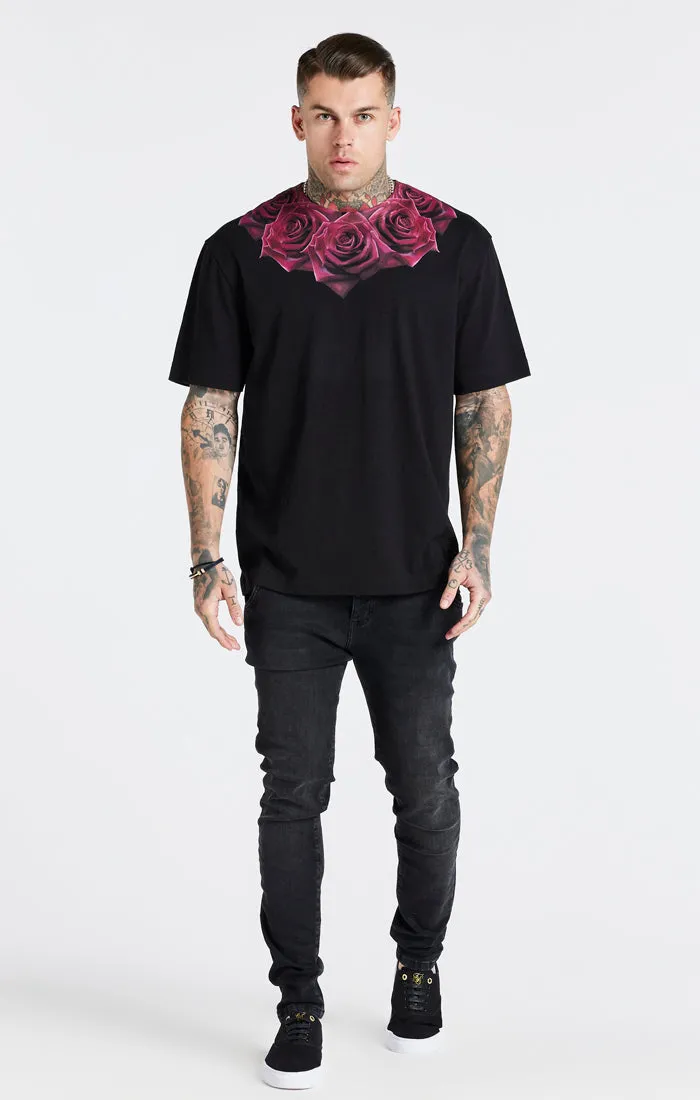 Black Relaxed Fit Rose T-Shirt sold by Siksilk product image thumbnail 3
