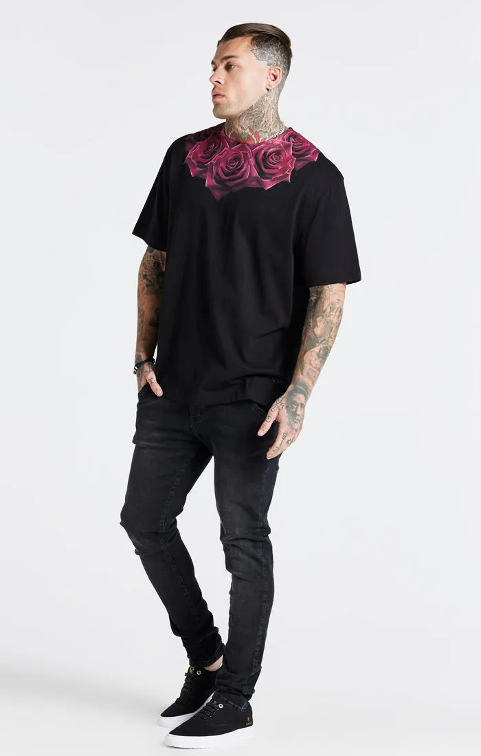 Black Relaxed Fit Rose T-Shirt sold by Siksilk product image thumbnail 4