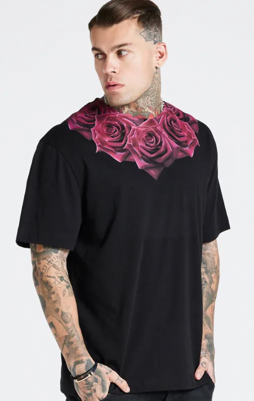 Black Relaxed Fit Rose T-Shirt sold by Siksilk