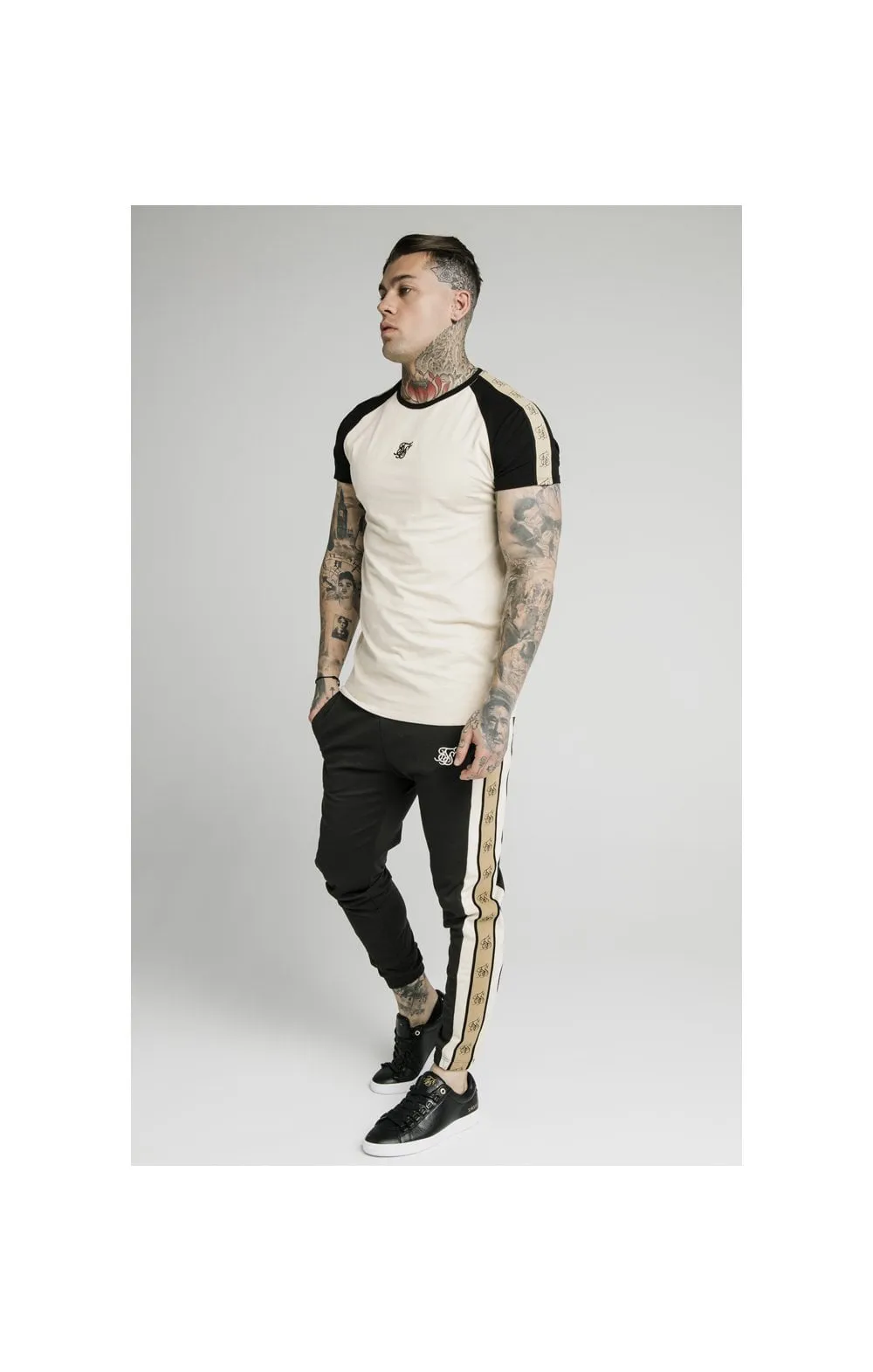 SikSilk Raglan Premium Tape Gym Tee - Ecru & Black sold by Siksilk product image thumbnail 4