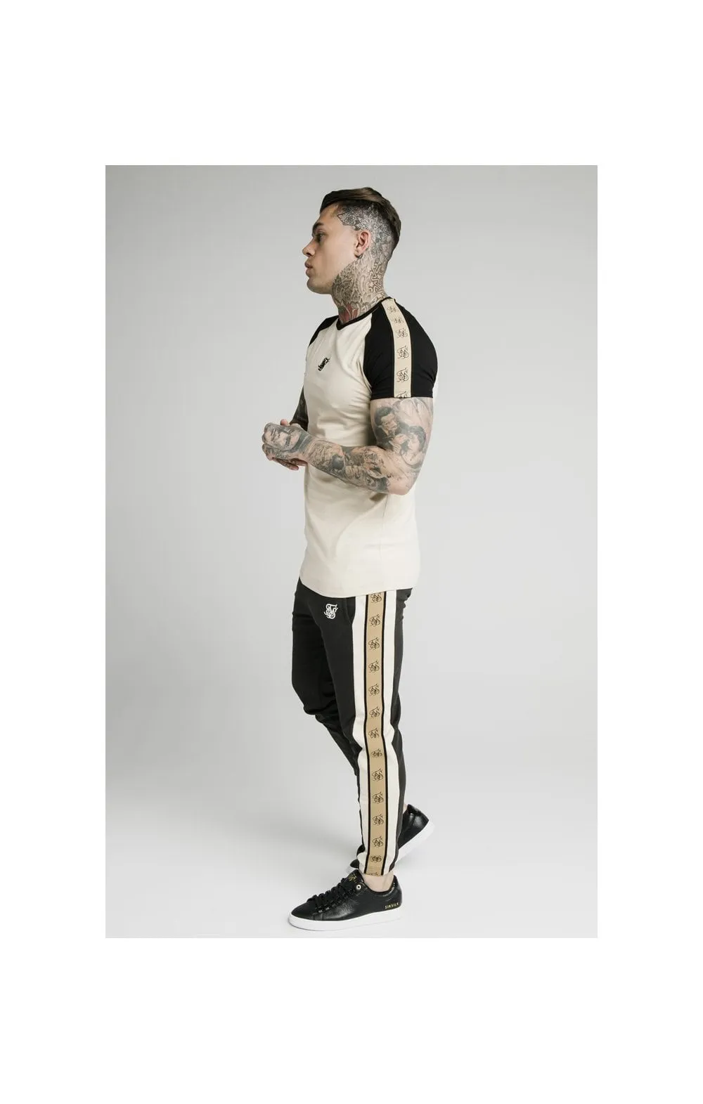SikSilk Raglan Premium Tape Gym Tee - Ecru & Black sold by Siksilk product image thumbnail 3