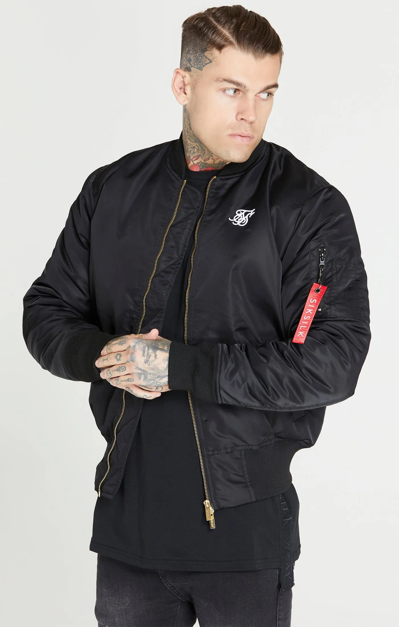 Black Flight Bomber Jacket sold by Siksilk