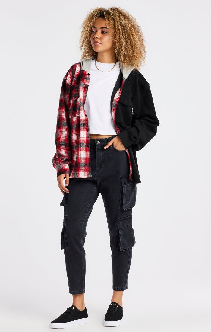 Black Half Contrast Hooded Shirt sold by Siksilk product image thumbnail 4