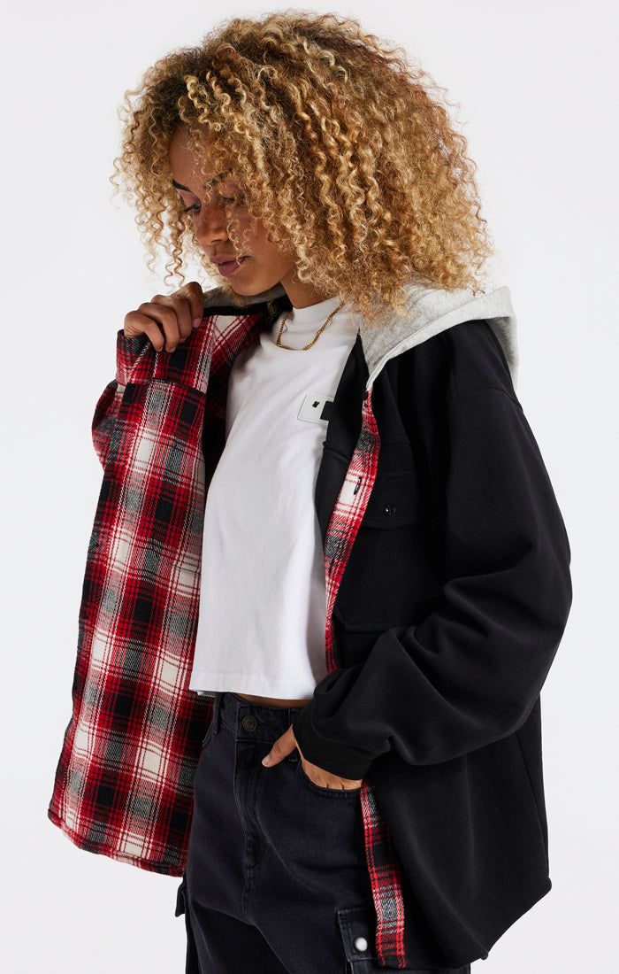 Black Half Contrast Hooded Shirt sold by Siksilk product image thumbnail 2