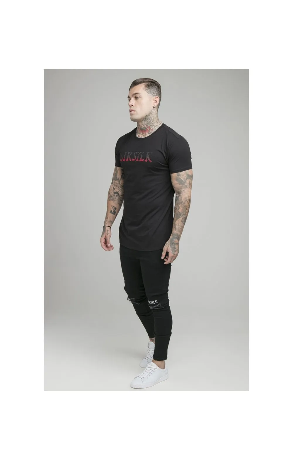 Black Rhinestone Muscle Fit T-Shirt sold by Siksilk product image thumbnail 4
