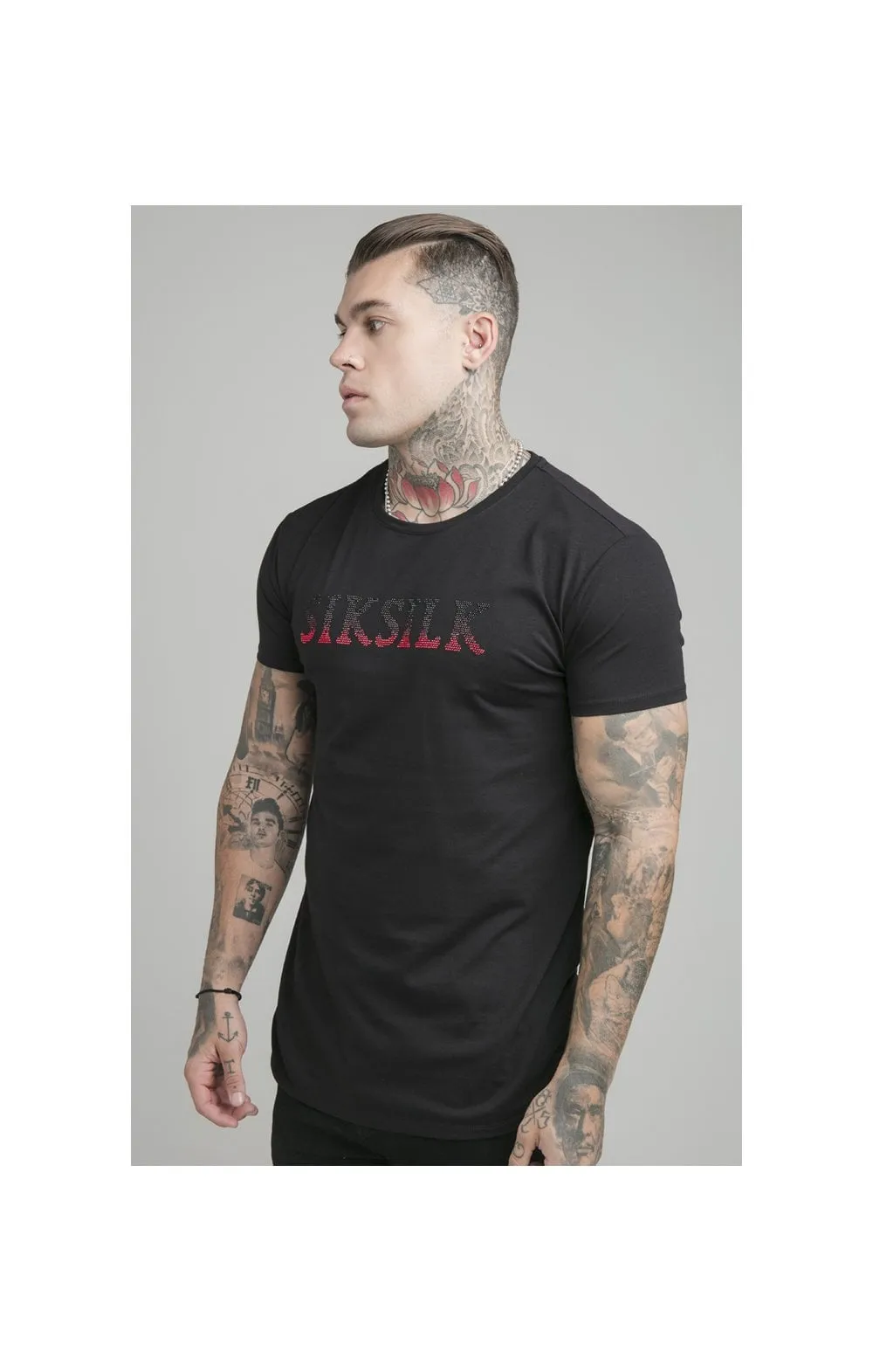 Black Rhinestone Muscle Fit T-Shirt sold by Siksilk