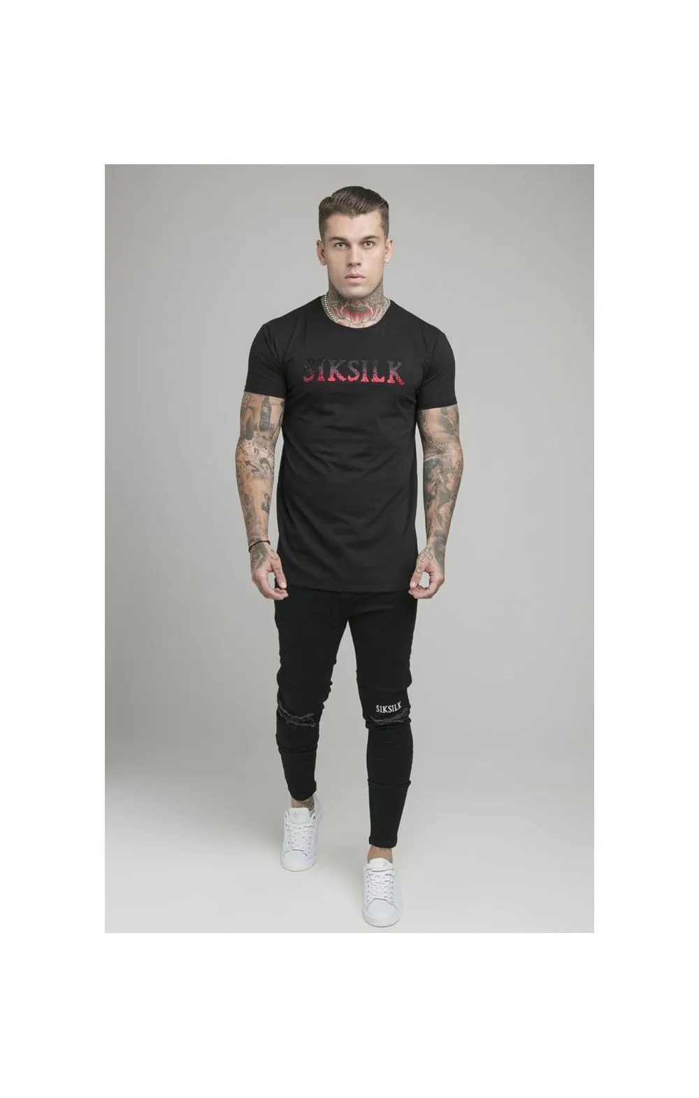Black Rhinestone Muscle Fit T-Shirt sold by Siksilk product image thumbnail 3