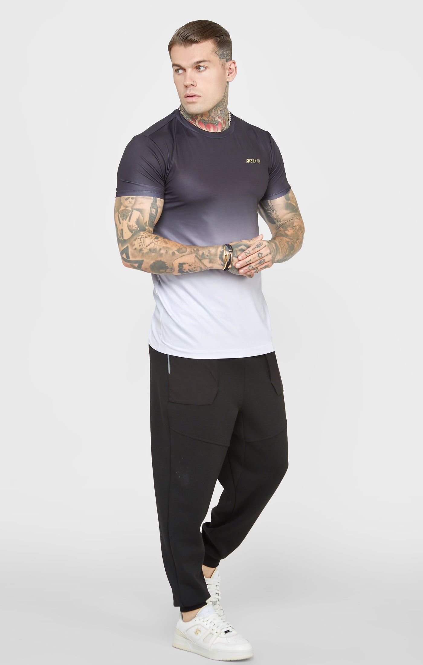 Black Sports Fade Muscle Fit T-Shirt sold by Siksilk product image thumbnail 4