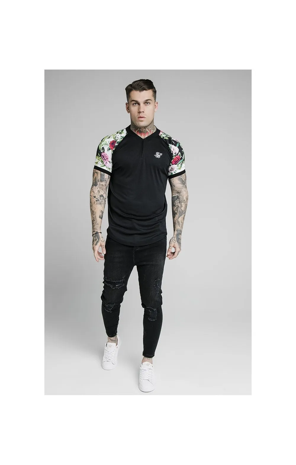SikSilk S/S Interlock Baseball Tee - Black & Floral Pixel sold by Siksilk product image thumbnail 3