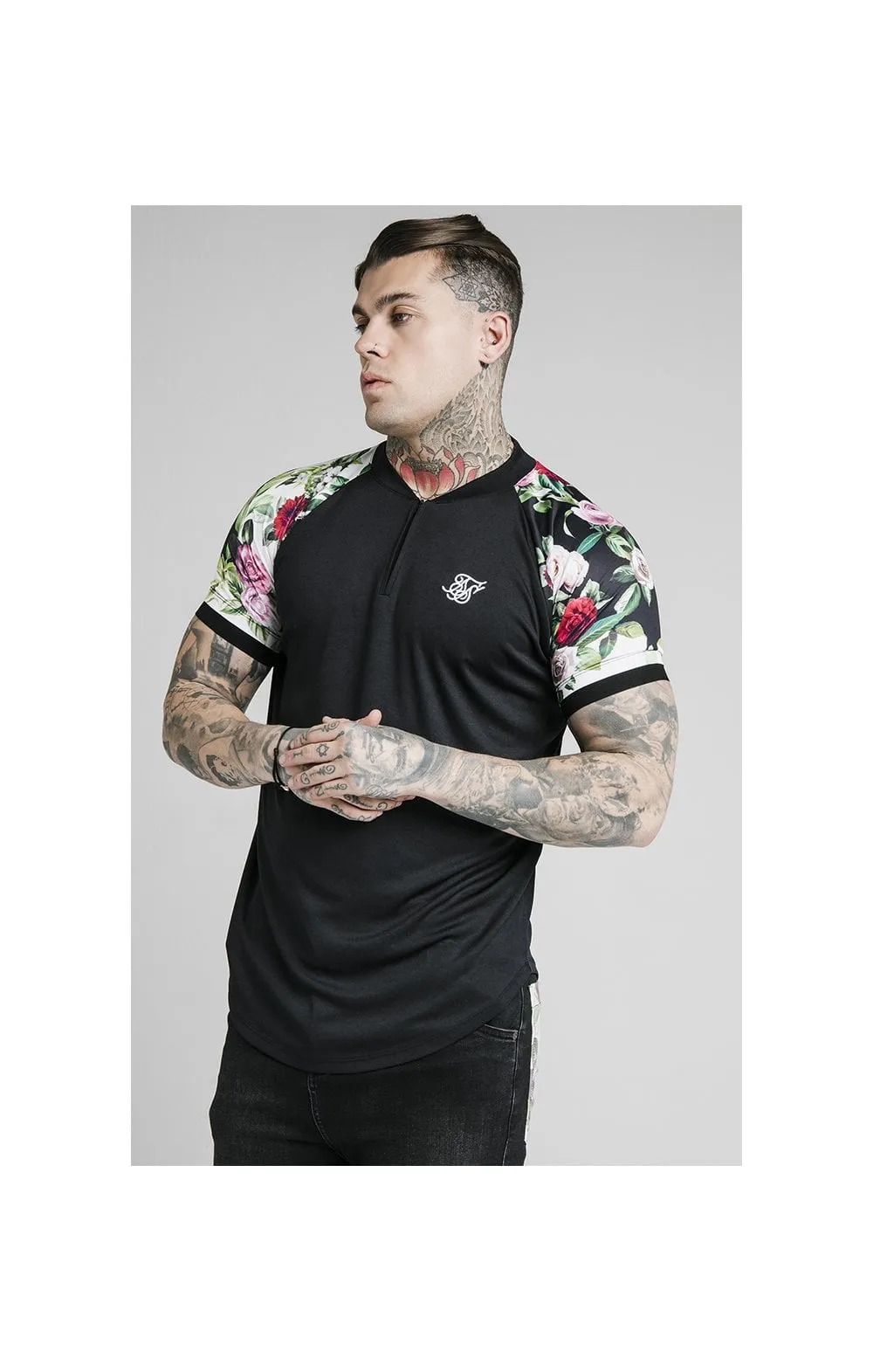SikSilk S/S Interlock Baseball Tee - Black & Floral Pixel sold by Siksilk