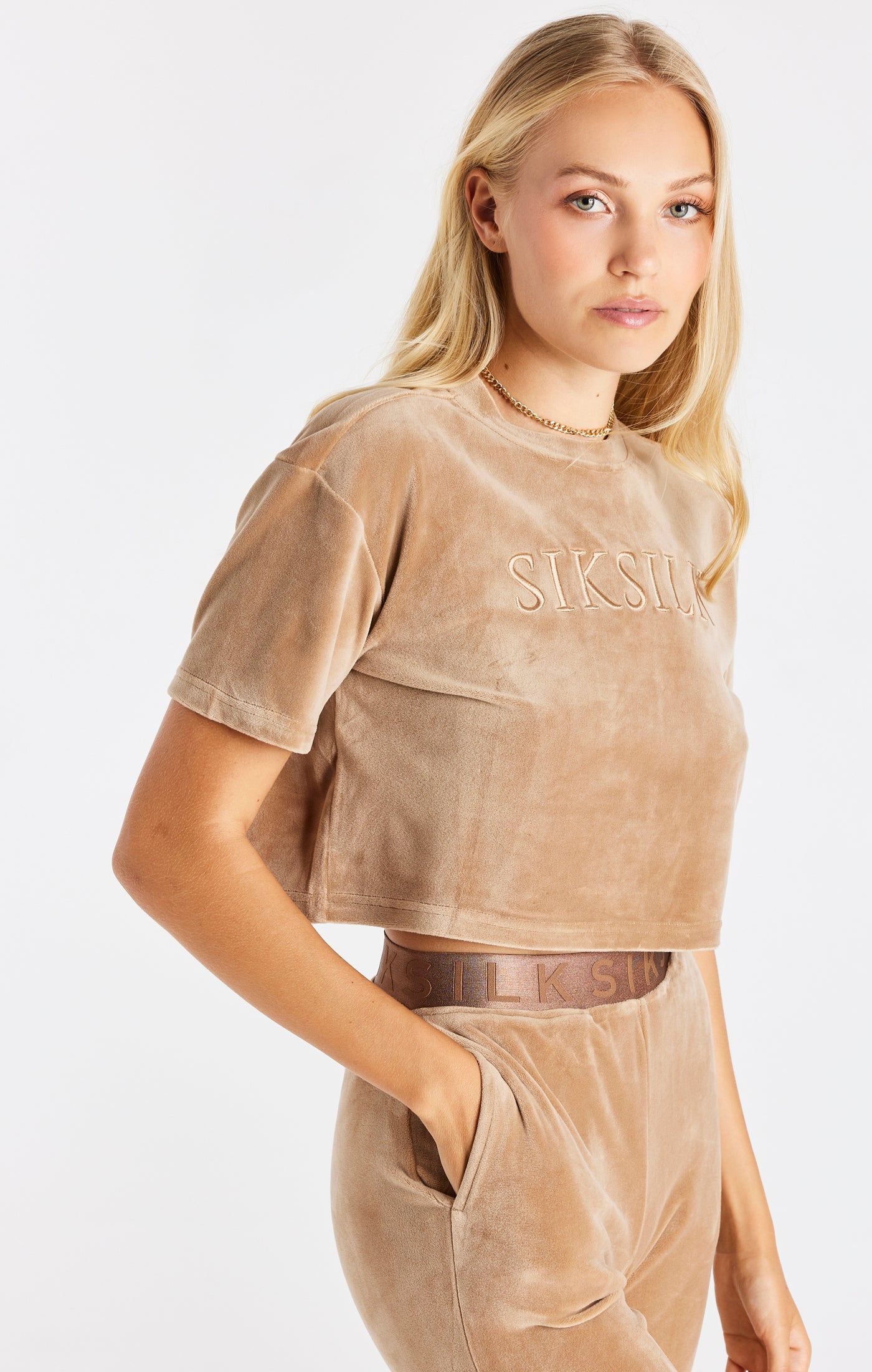 Gold Velour Cropped T-Shirt sold by Siksilk