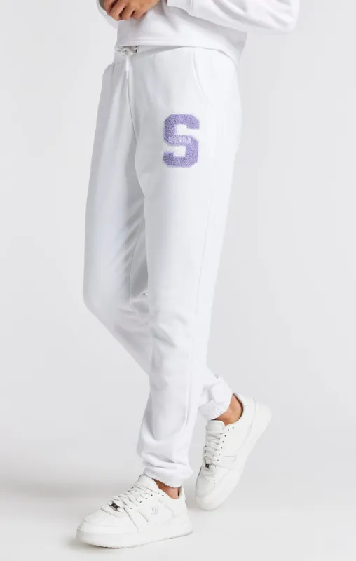 Girls White Varsity Logo Relaxed Jogger sold by Siksilk