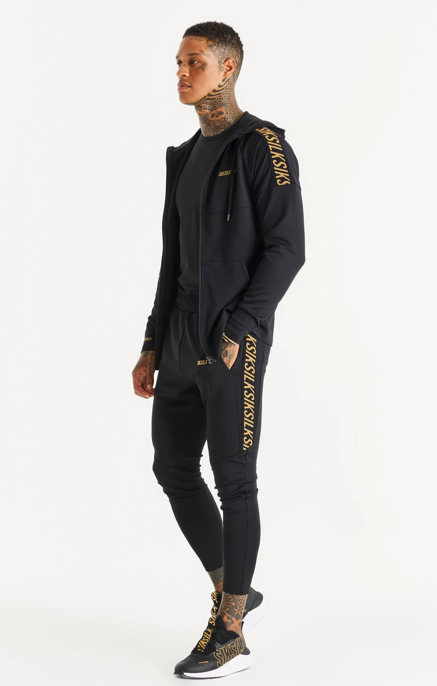 Black Sports Zip Through Tape Hoodie sold by Siksilk product image thumbnail 4