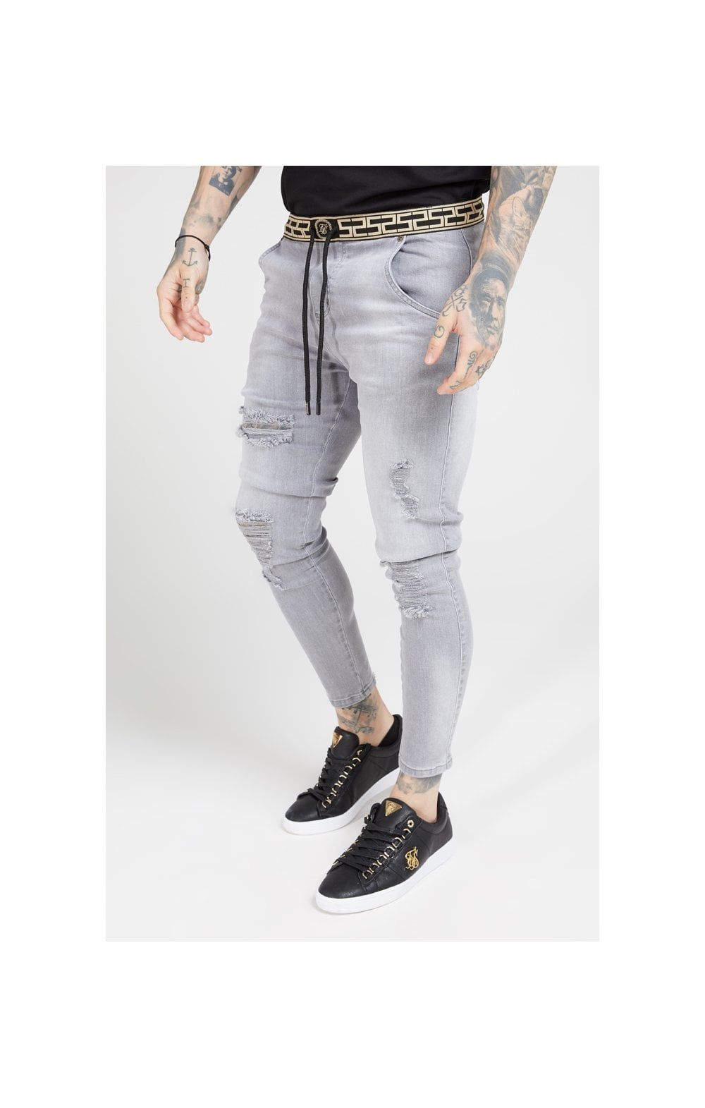 SikSilk Elasticated Waist Skinny Distressed Jeans – Washed Grey sold by Siksilk product image thumbnail 2
