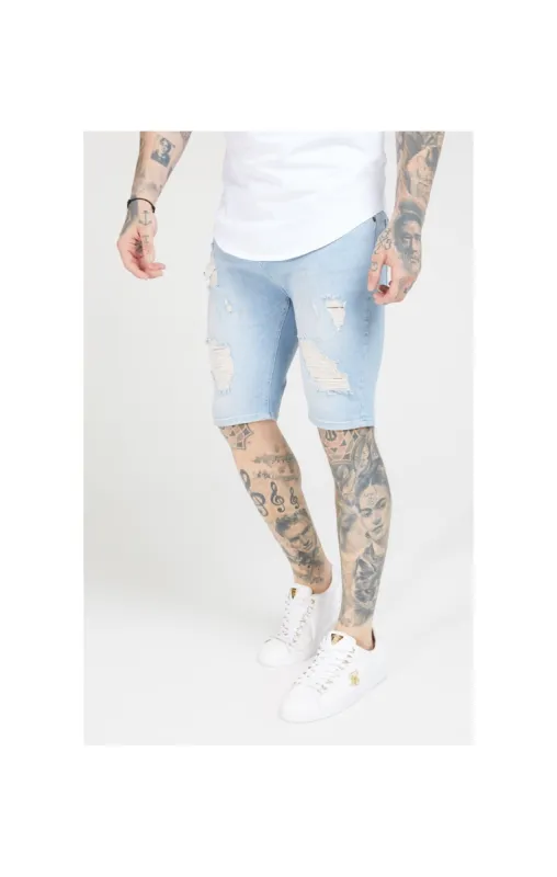 SikSilk Distressed Skinny Shorts – Light Wash sold by Siksilk