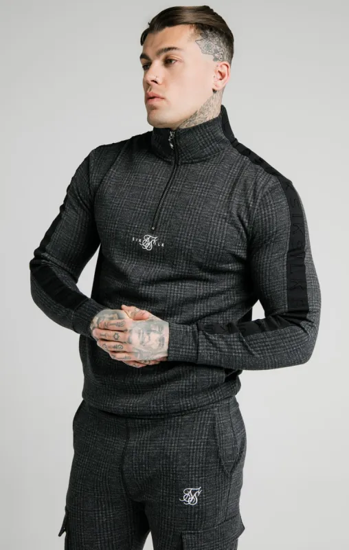 SikSilk Tonal Check Quarter Zip Hoodie - Grey sold by Siksilk