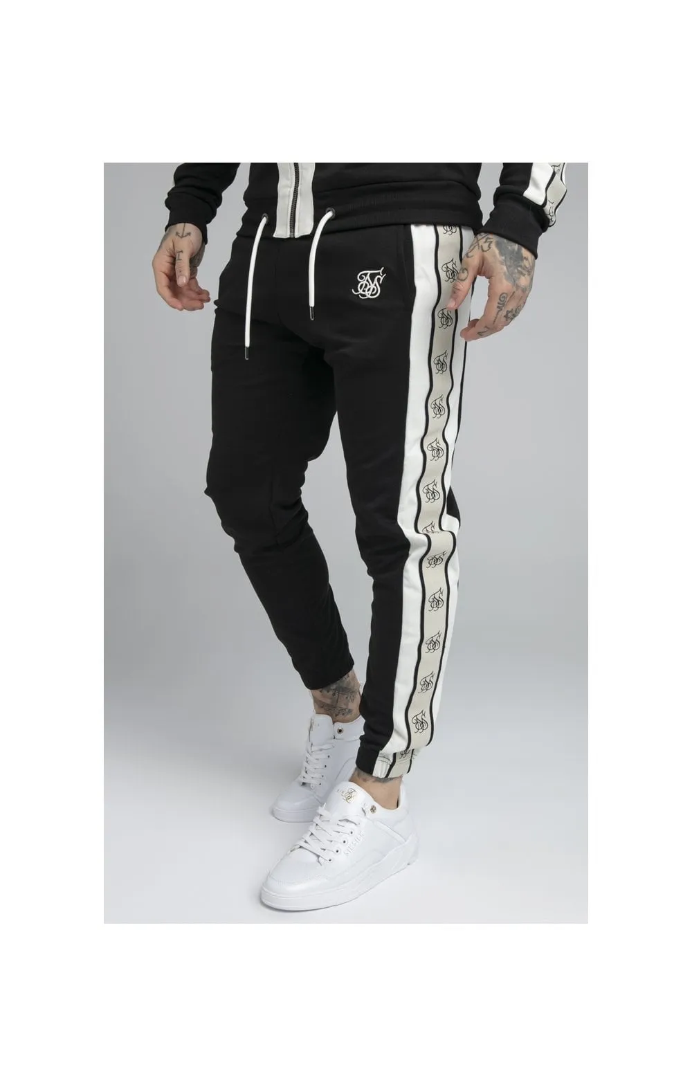 SikSilk Premium Tape Track Pant - Jet Black & Off White sold by Siksilk