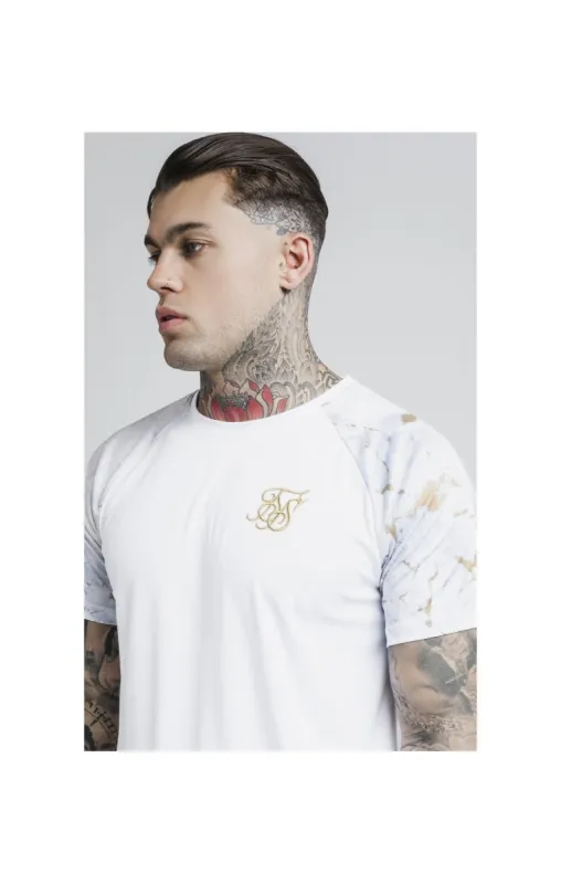 SikSilk S/S Marbleise Raglan Curved Hem Tee - White & Light Grey sold by Siksilk