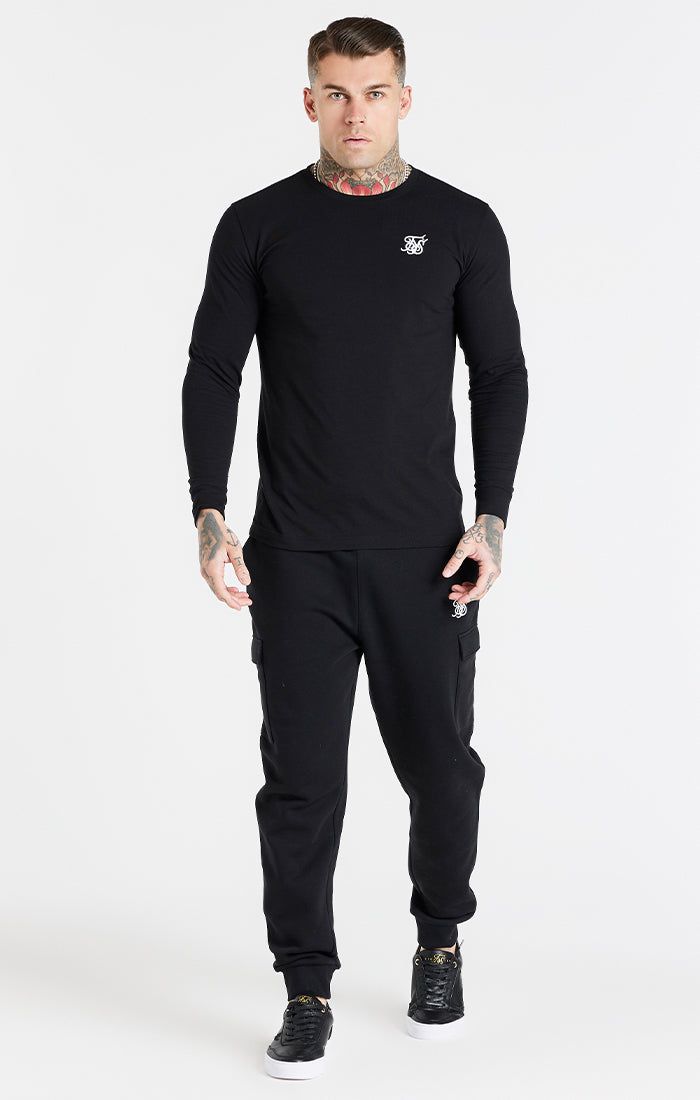 Black Essential Long Sleeve Muscle Fit T-Shirt sold by Siksilk product image thumbnail 2