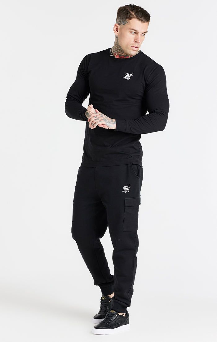 Black Essential Long Sleeve Muscle Fit T-Shirt sold by Siksilk product image thumbnail 3