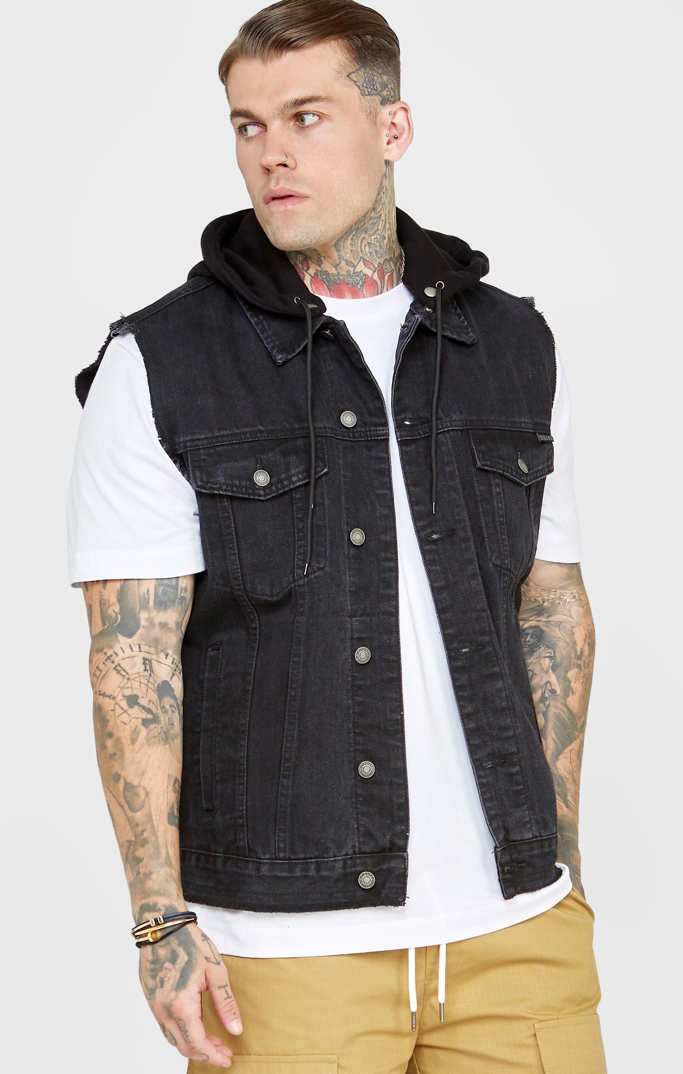Black Hooded Gilet sold by Siksilk