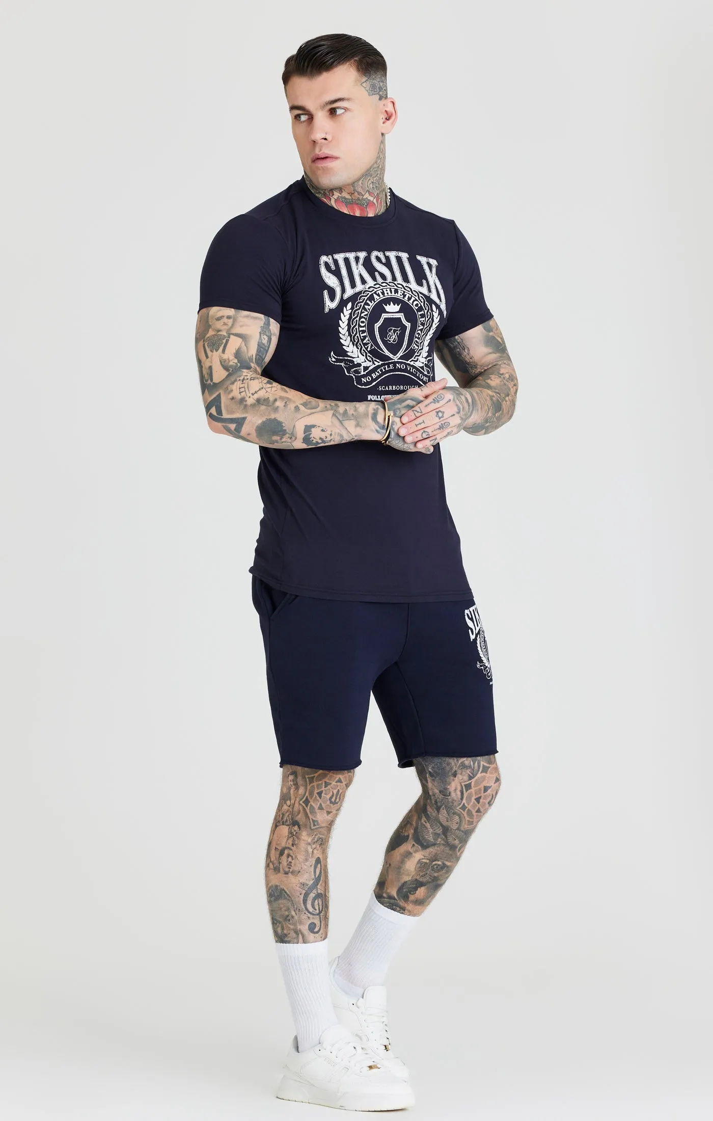 Navy Varsity Muscle Fit T-Shirt sold by Siksilk product image thumbnail 3