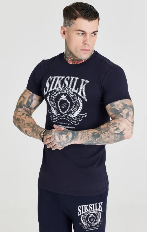 Navy Varsity Muscle Fit T-Shirt sold by Siksilk