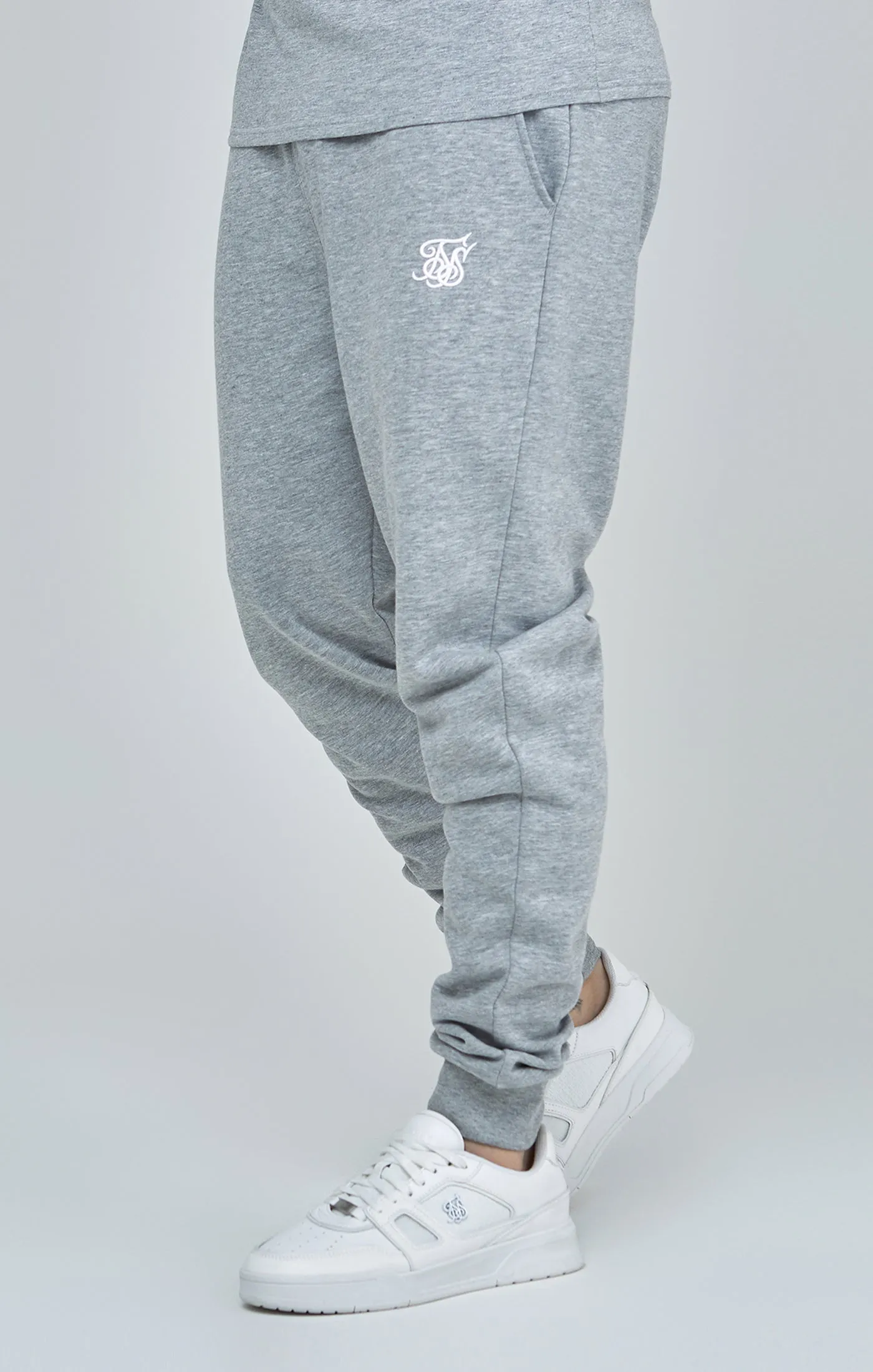 Grey Marl Essential Cuffed Joggers sold by Siksilk